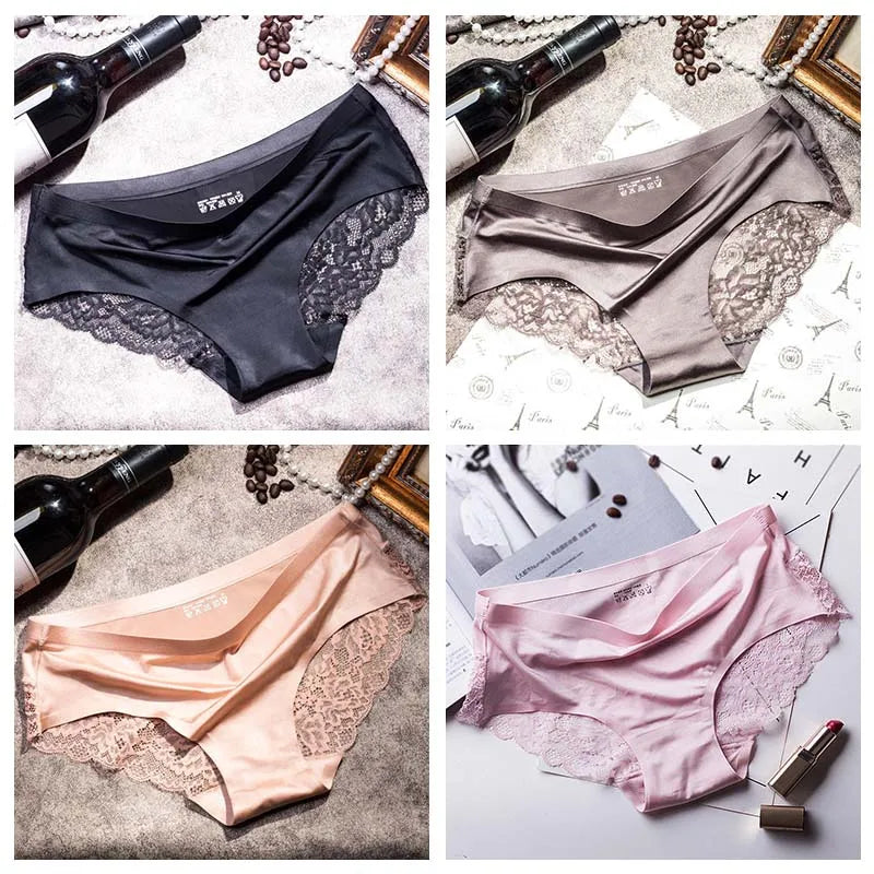 TEXIWAS 4-Pack Women’s Seamless Lace Panties – Cotton Crotch Briefs, Soft & Sexy Underwear Set