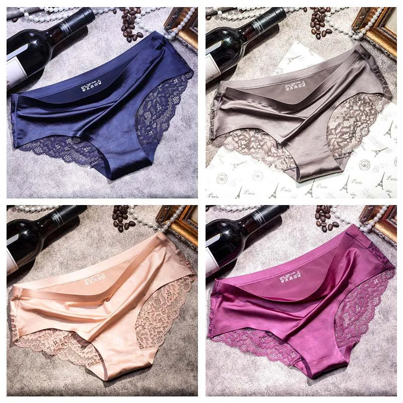 TEXIWAS 4-Pack Women’s Seamless Lace Panties – Cotton Crotch Briefs, Soft & Sexy Underwear Set