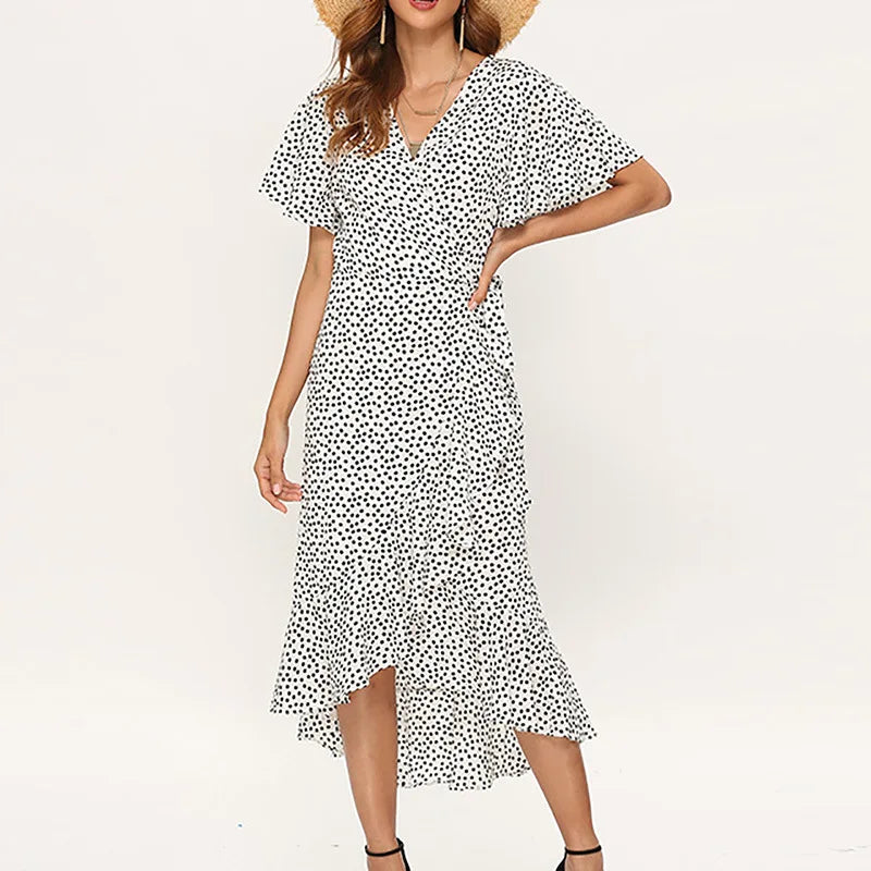Boho Floral Chiffon Maxi Dress – Ruffled Wrap Beachwear | Dozw