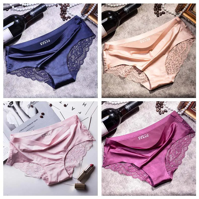 TEXIWAS 4-Pack Women’s Seamless Lace Panties – Cotton Crotch Briefs, Soft & Sexy Underwear Set