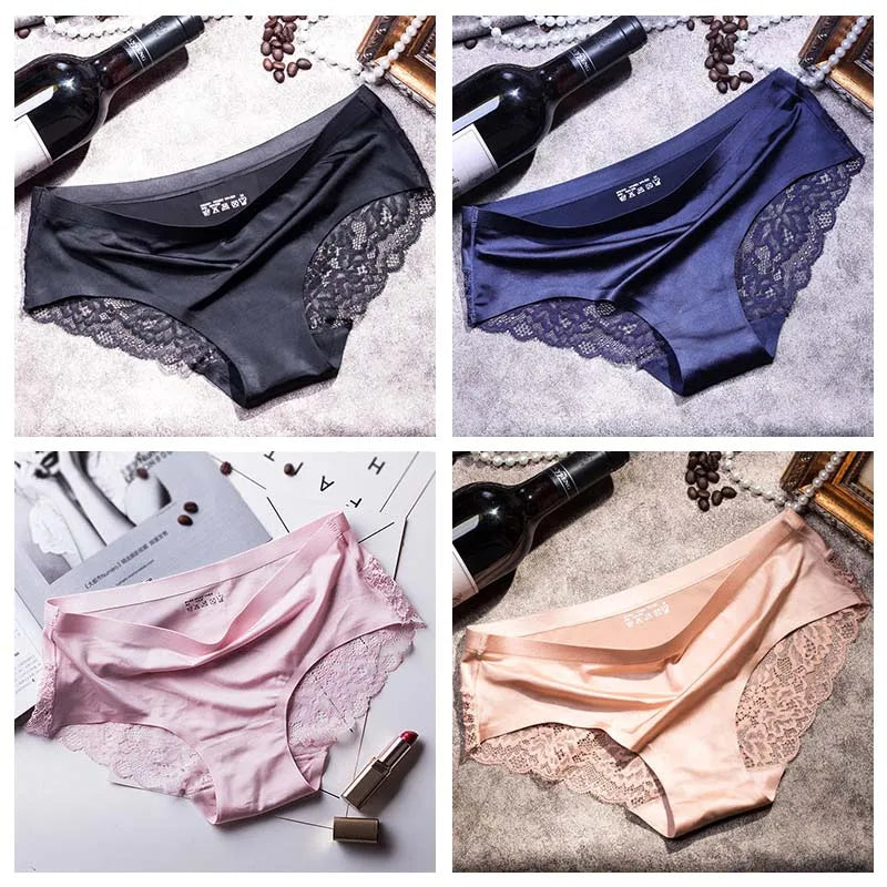 TEXIWAS 4-Pack Women’s Seamless Lace Panties – Cotton Crotch Briefs, Soft & Sexy Underwear Set