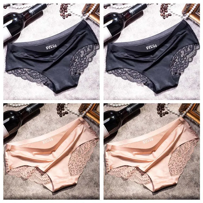 TEXIWAS 4-Pack Women’s Seamless Lace Panties – Cotton Crotch Briefs, Soft & Sexy Underwear Set
