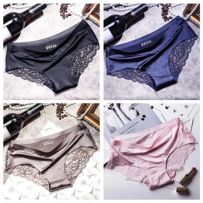 TEXIWAS 4-Pack Women’s Seamless Lace Panties – Cotton Crotch Briefs, Soft & Sexy Underwear Set