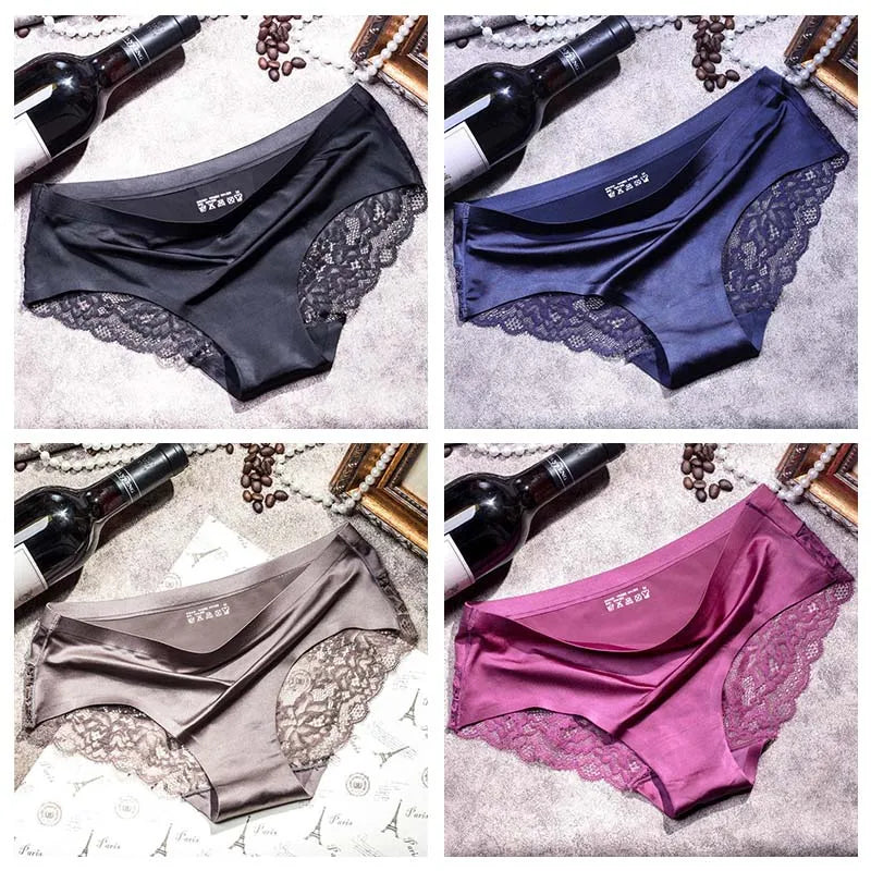 TEXIWAS 4-Pack Women’s Seamless Lace Panties – Cotton Crotch Briefs, Soft & Sexy Underwear Set