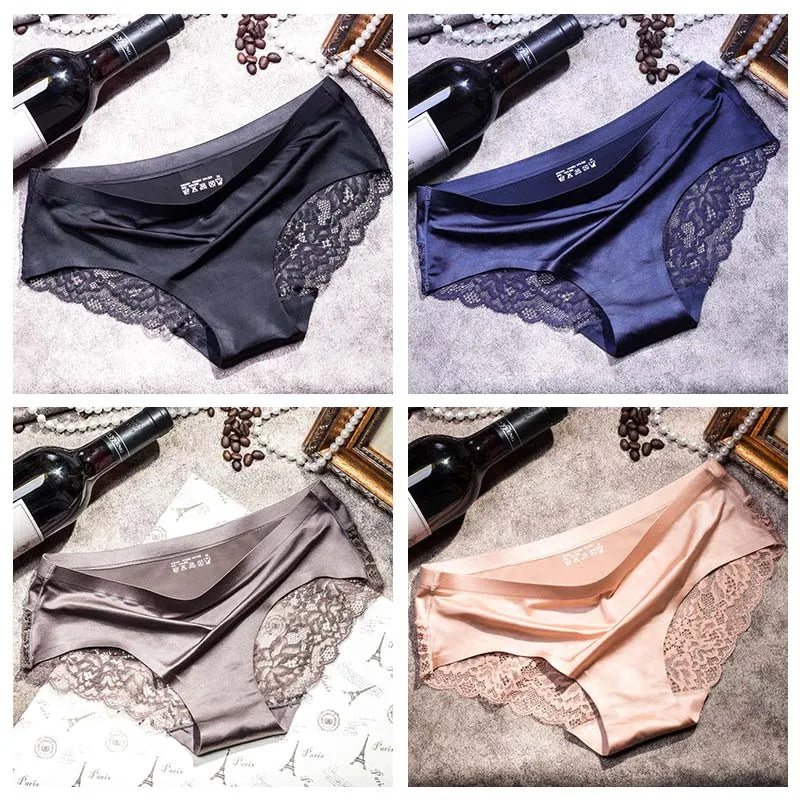 TEXIWAS 4-Pack Women’s Seamless Lace Panties – Cotton Crotch Briefs, Soft & Sexy Underwear Set