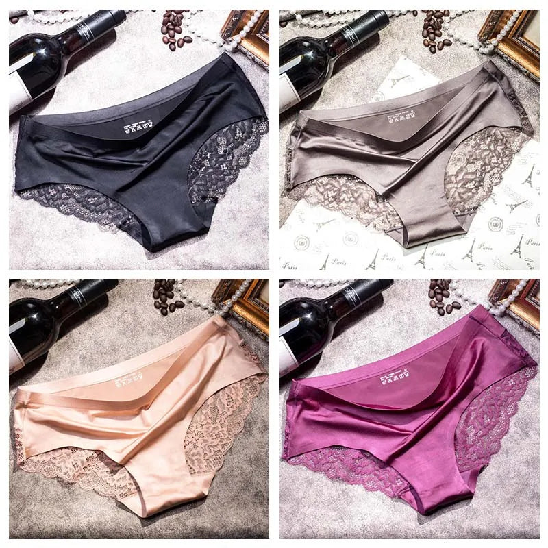 TEXIWAS 4-Pack Women’s Seamless Lace Panties – Cotton Crotch Briefs, Soft & Sexy Underwear Set