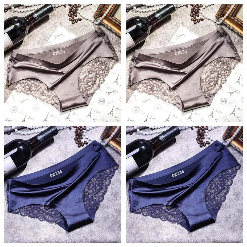 TEXIWAS 4-Pack Women’s Seamless Lace Panties – Cotton Crotch Briefs, Soft & Sexy Underwear Set