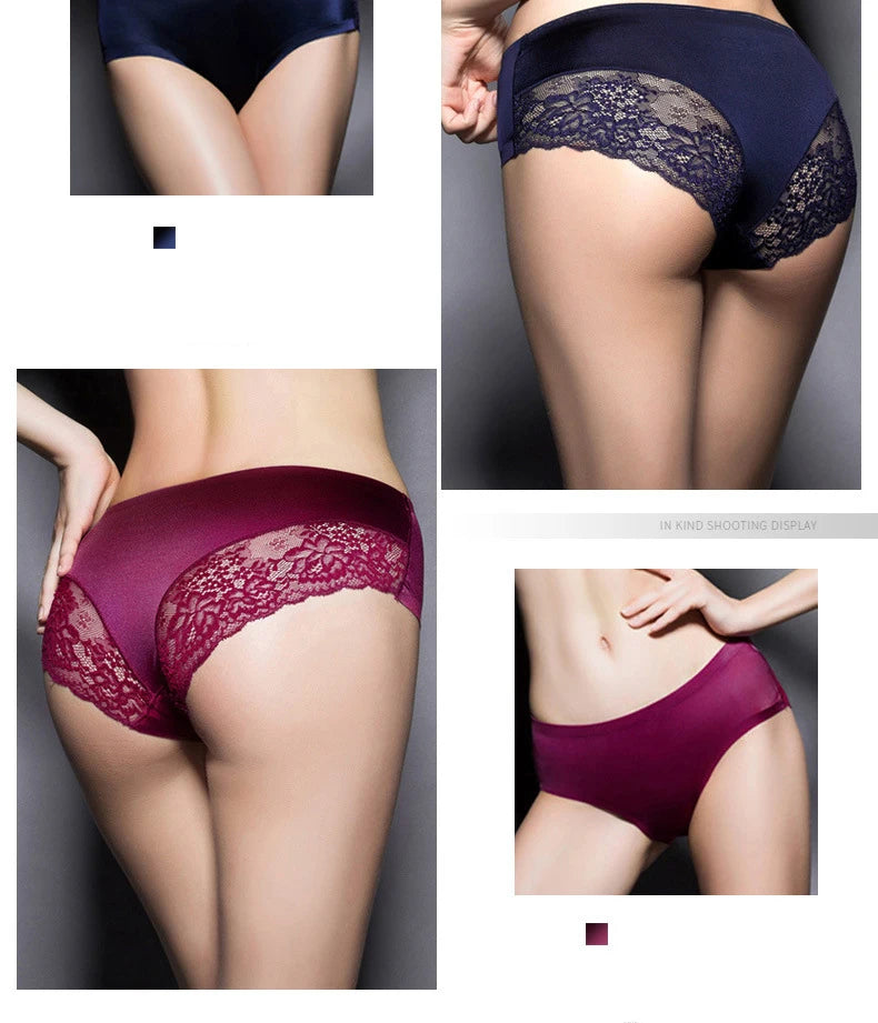 TEXIWAS 4-Pack Women’s Seamless Lace Panties – Cotton Crotch Briefs, Soft & Sexy Underwear Set