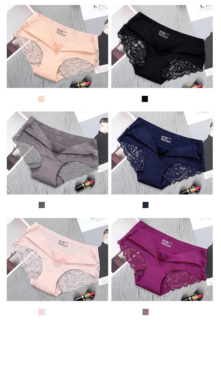 TEXIWAS 4-Pack Women’s Seamless Lace Panties – Cotton Crotch Briefs, Soft & Sexy Underwear Set