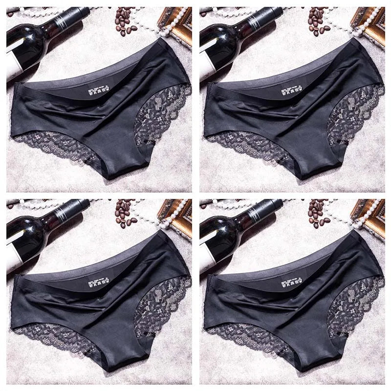 TEXIWAS 4-Pack Women’s Seamless Lace Panties – Cotton Crotch Briefs, Soft & Sexy Underwear Set
