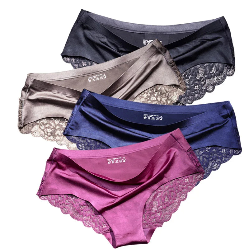 TEXIWAS 4-Pack Women’s Seamless Lace Panties – Cotton Crotch Briefs, Soft & Sexy Underwear Set