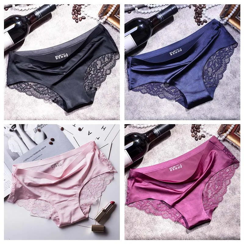 TEXIWAS 4-Pack Women’s Seamless Lace Panties – Cotton Crotch Briefs, Soft & Sexy Underwear Set