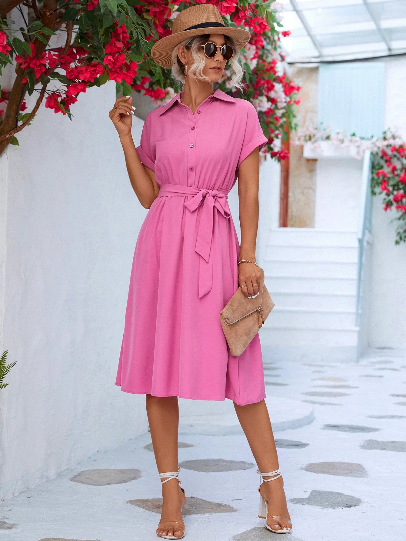 Summer Waist-Tie Long Shirt Dress – Elegant Streetwear for Women