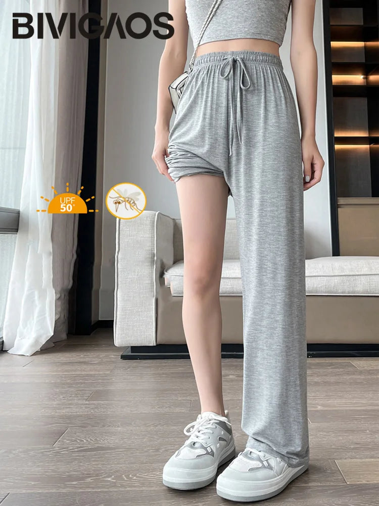BIVIGAOS Women’s Modal Wide Leg Pants – Lightweight, Elastic Waist, Summer Casual Trousers