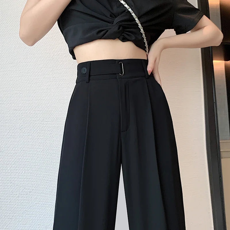 Women’s Summer Wide Leg Pants – Elegant Office Lady Full-Length Trousers