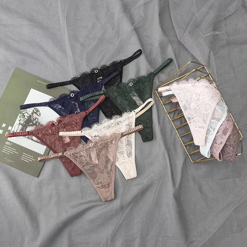 Lace G-String Thong Panties for Women – Low Waist Lace Underwear with Thin Belt