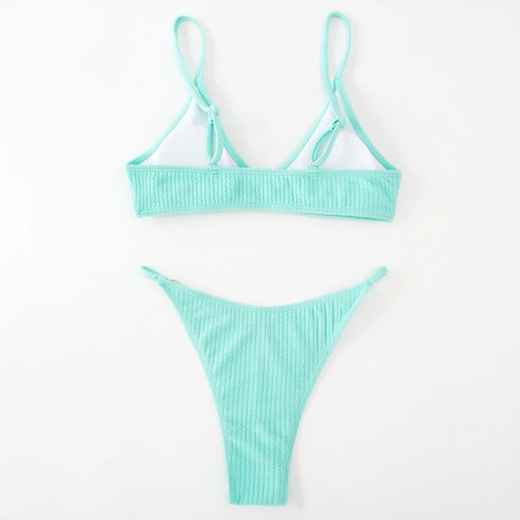 Simple Style Padded Bra Thong Swimsuit – 2025 Summer Collection