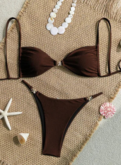 riangle Bikini Set – Solid Color Micro Thong Swimsuit for Women