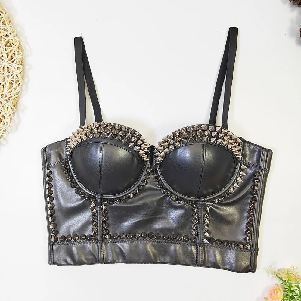 SXTHAENOO Women’s PU Leather Corset Bustier Crop Top – Gothic, Clubwear, Push-Up