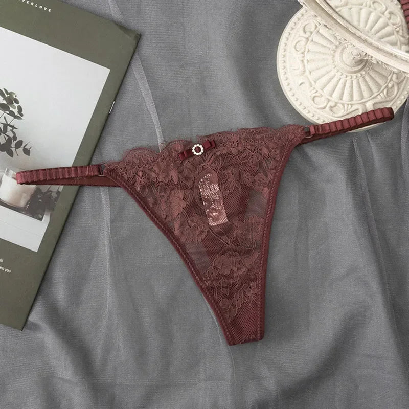 Lace G-String Thong Panties for Women – Low Waist Lace Underwear with Thin Belt