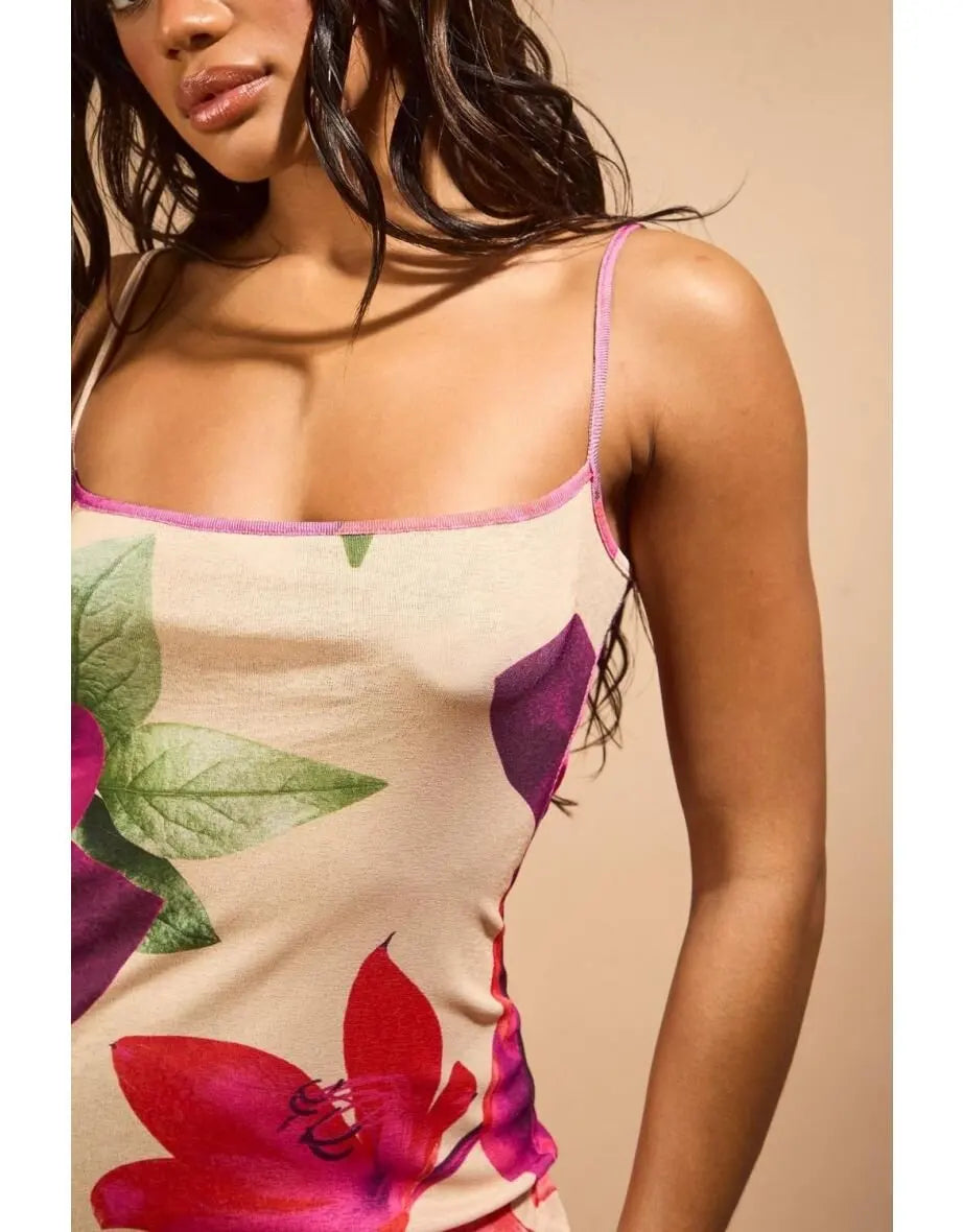 Women’s Y2K Fairy Floral Maxi Slip Dress – Summer Spaghetti Strap Slim Fit