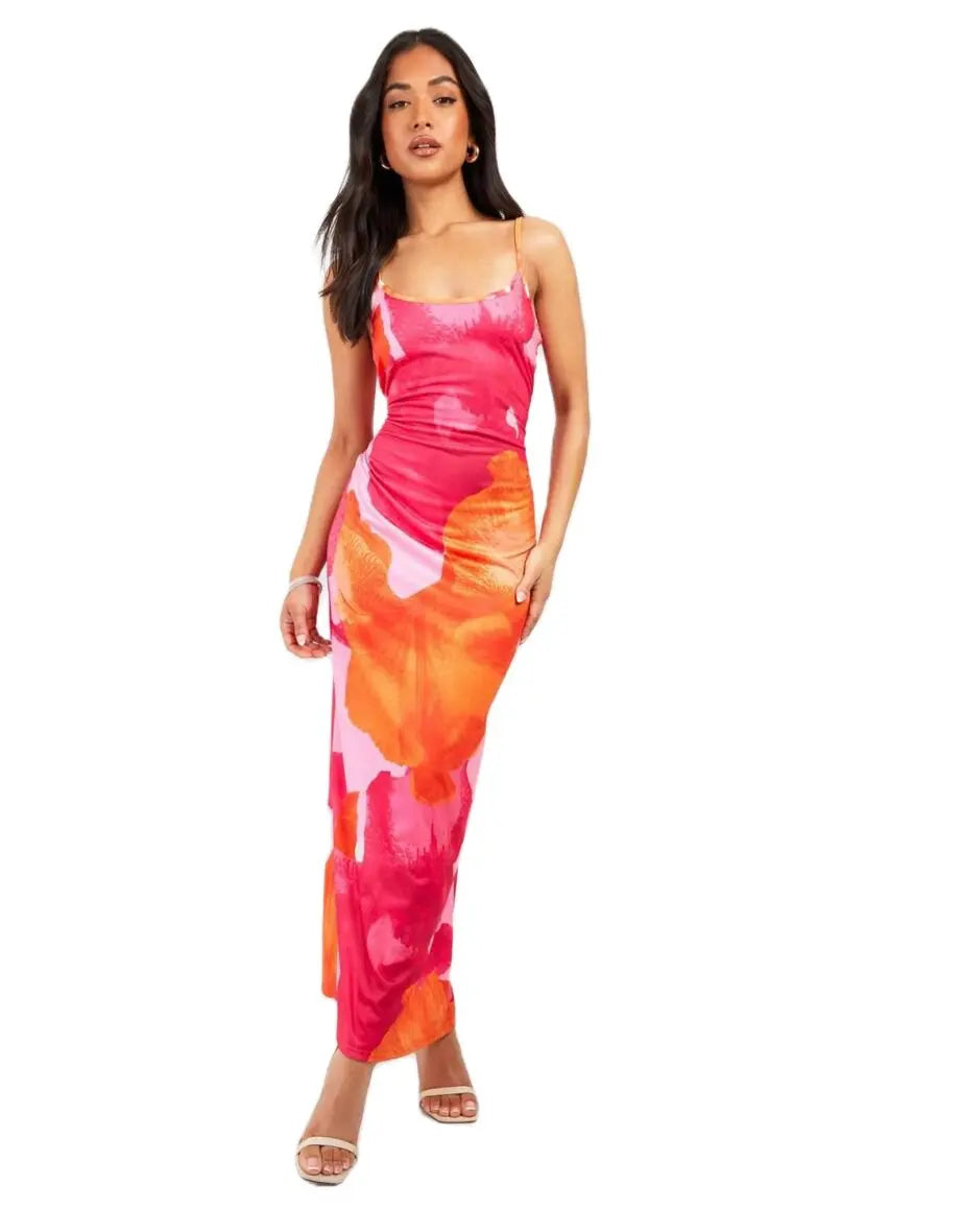 Women’s Y2K Fairy Floral Maxi Slip Dress – Summer Spaghetti Strap Slim Fit