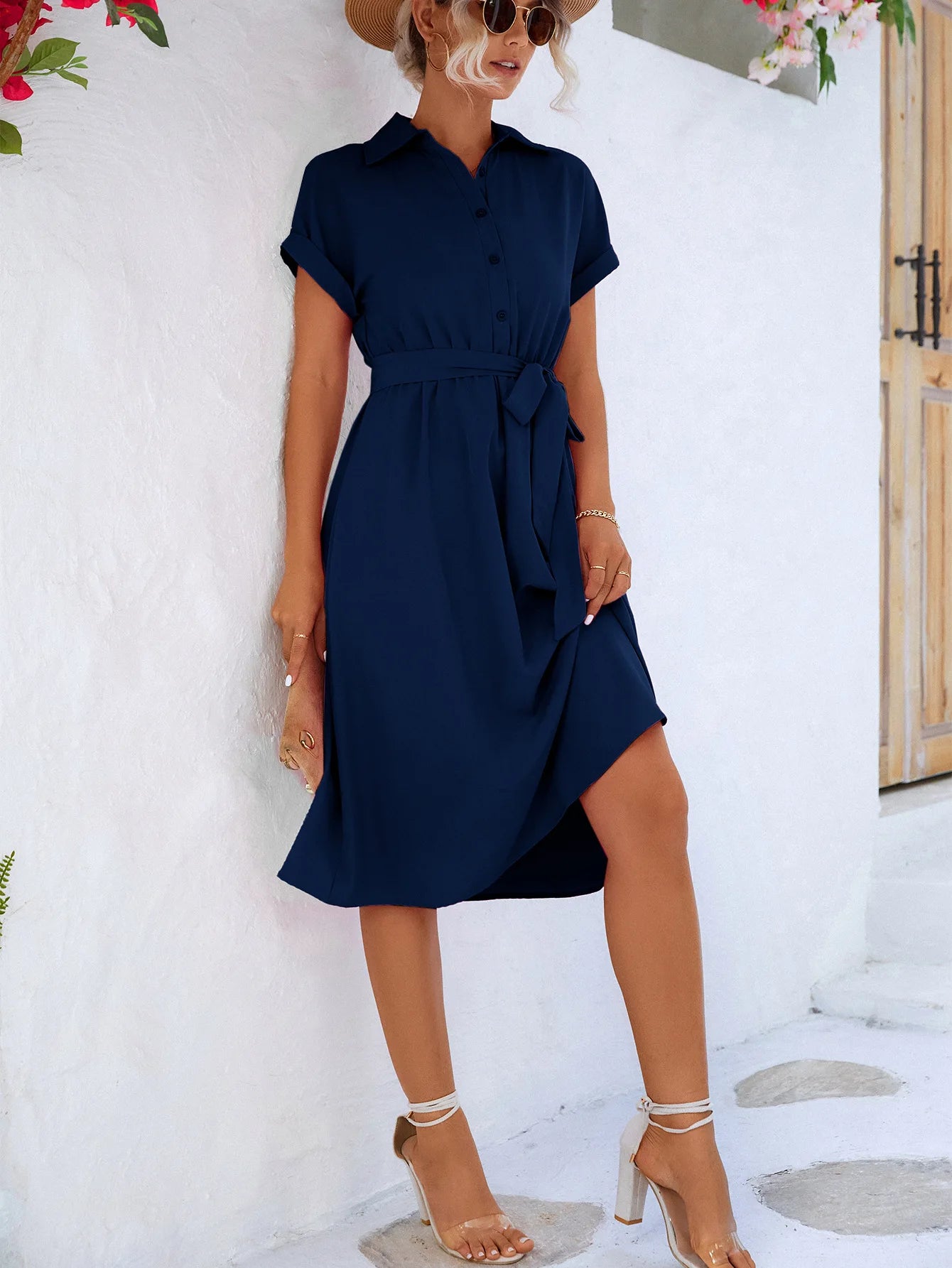 Summer Waist-Tie Long Shirt Dress – Elegant Streetwear for Women