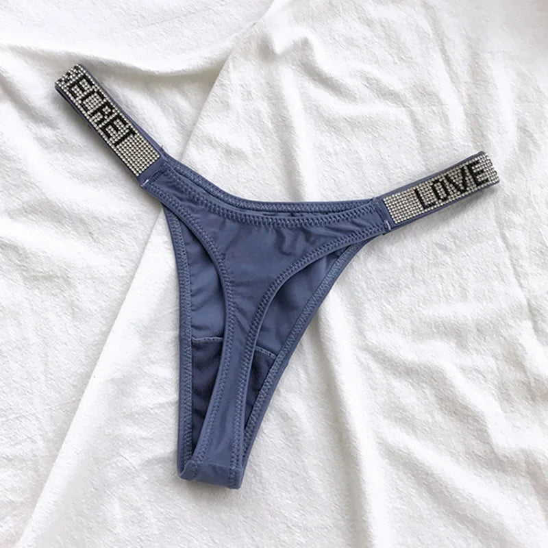 ZQTWT 5-Pack Rhinestone Letter Thongs – Sexy Low Waist G-String Panties for Women