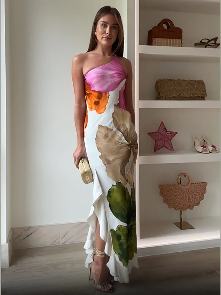 Bassonmy Retro Print Strapless Maxi Dress – Off Shoulder Sleeveless Summer Dress