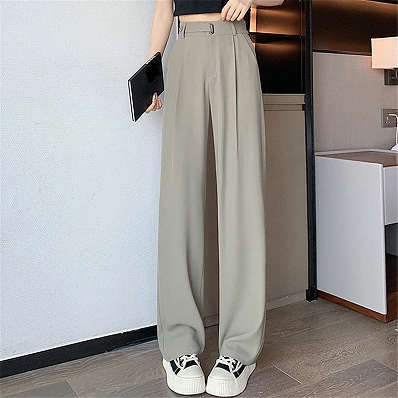Women’s Summer Wide Leg Pants – Elegant Office Lady Full-Length Trousers