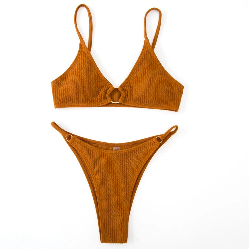 Simple Style Padded Bra Thong Swimsuit – 2025 Summer Collection