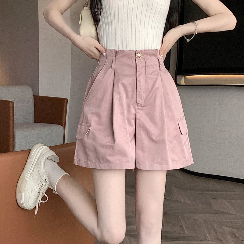 Summer High Waist Loose Cargo Shorts for Women – Casual Streetwear Student Style