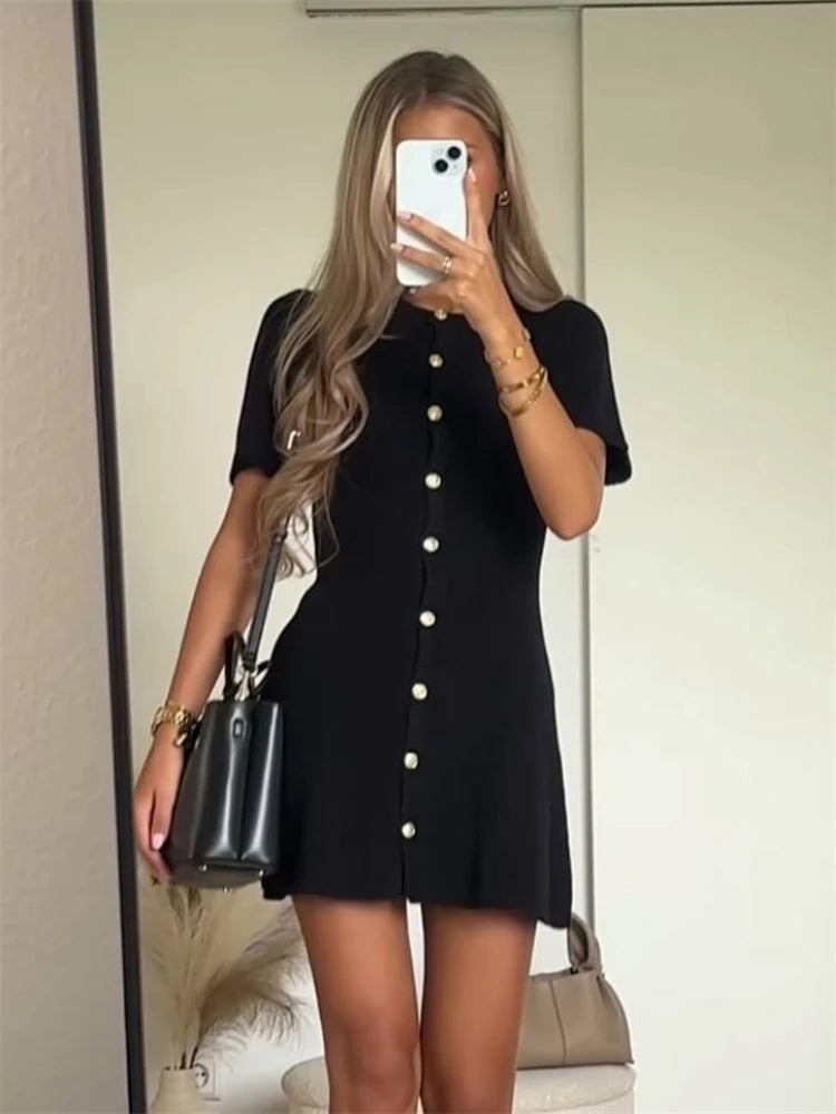 Knit Ribbed Mini Sweater Dress – Short Sleeve, Slim Fit, High Waist | Trendix by Tornova