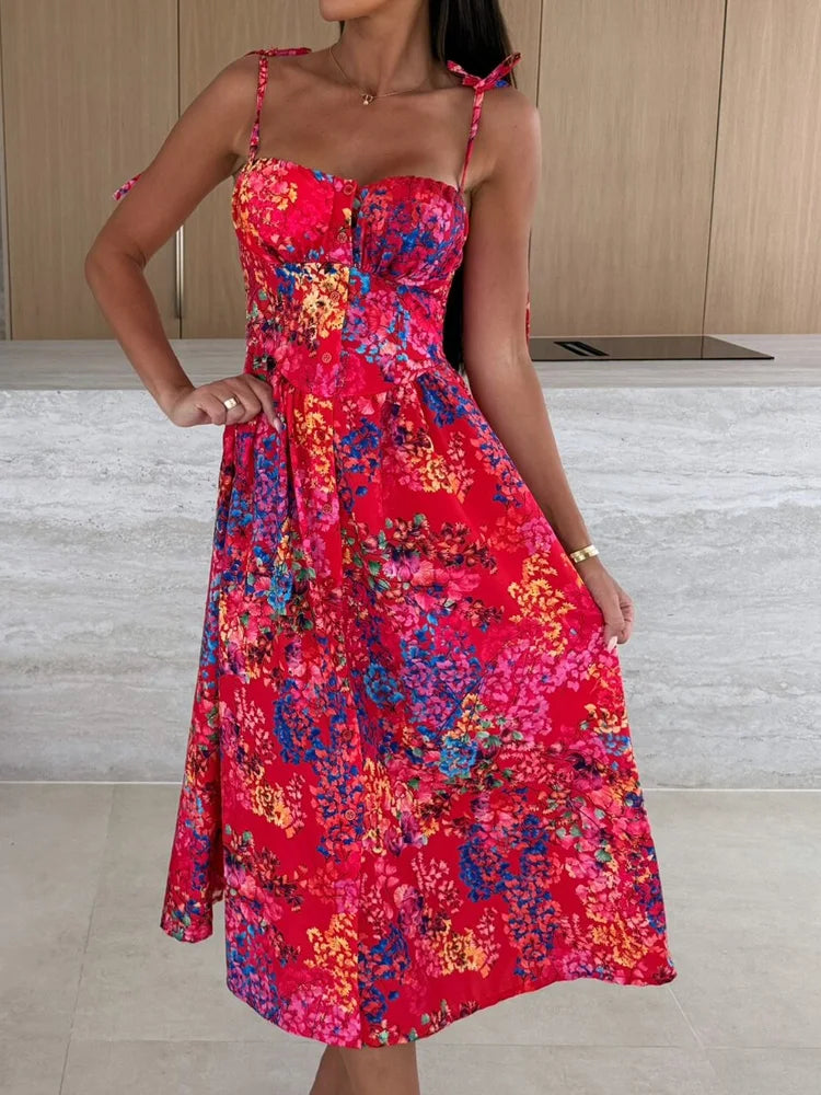 New Fashion Sexy Printing Sling Dress for Women Summer Evening Party Dresses Club Floral Holiday Beach Dress Robe