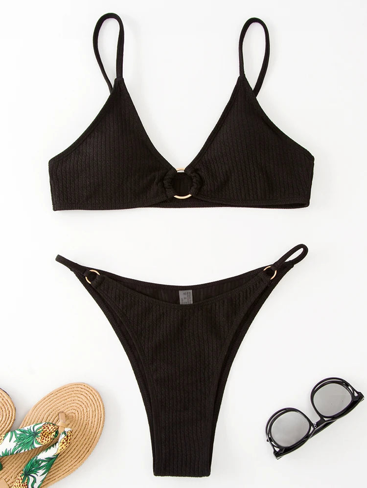 Simple Style Padded Bra Thong Swimsuit – 2025 Summer Collection