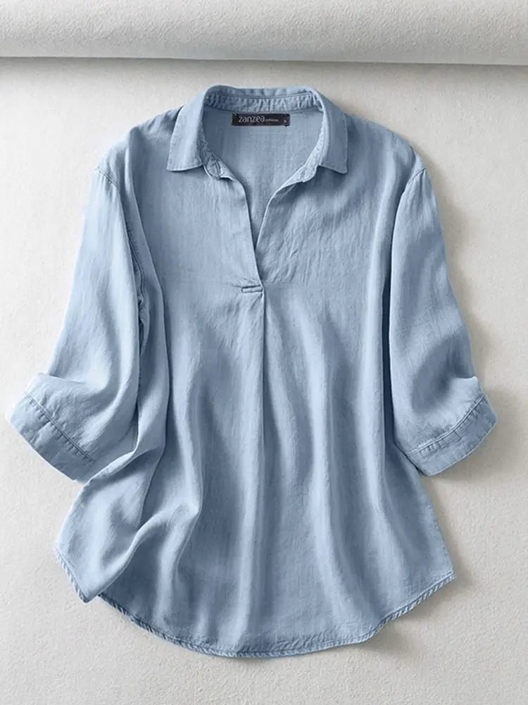 ZANZEA Women’s 3/4 Sleeve Denim Blouse – Casual Summer Button Shirt