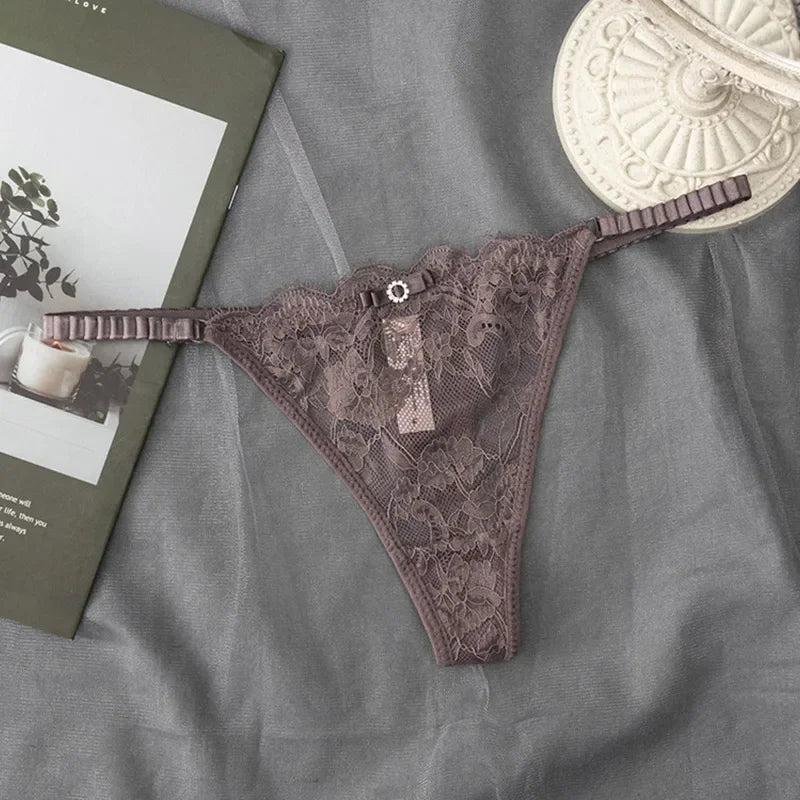 Lace G-String Thong Panties for Women – Low Waist Lace Underwear with Thin Belt