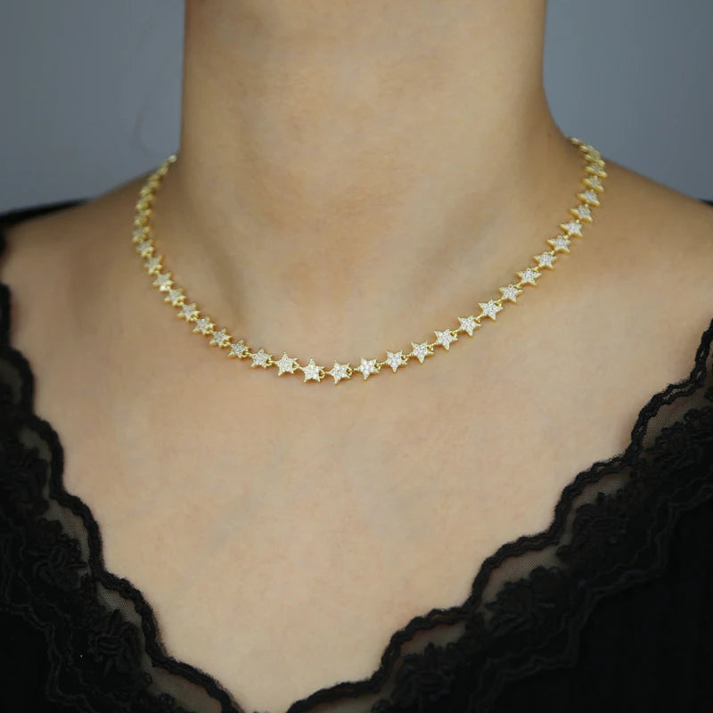 Luxury Tennis Chain Necklace for Women – CZ Star Pendant 2025