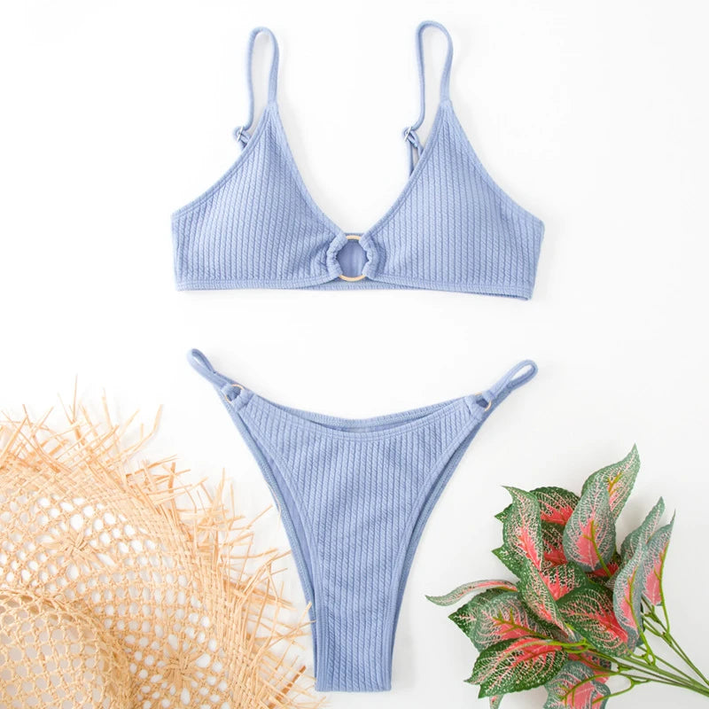 Simple Style Padded Bra Thong Swimsuit – 2025 Summer Collection