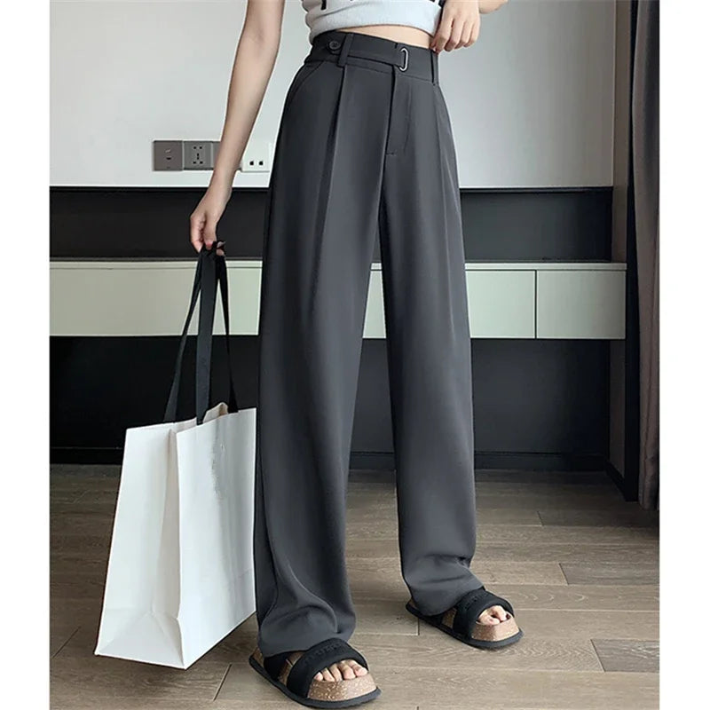 Women’s Summer Wide Leg Pants – Elegant Office Lady Full-Length Trousers