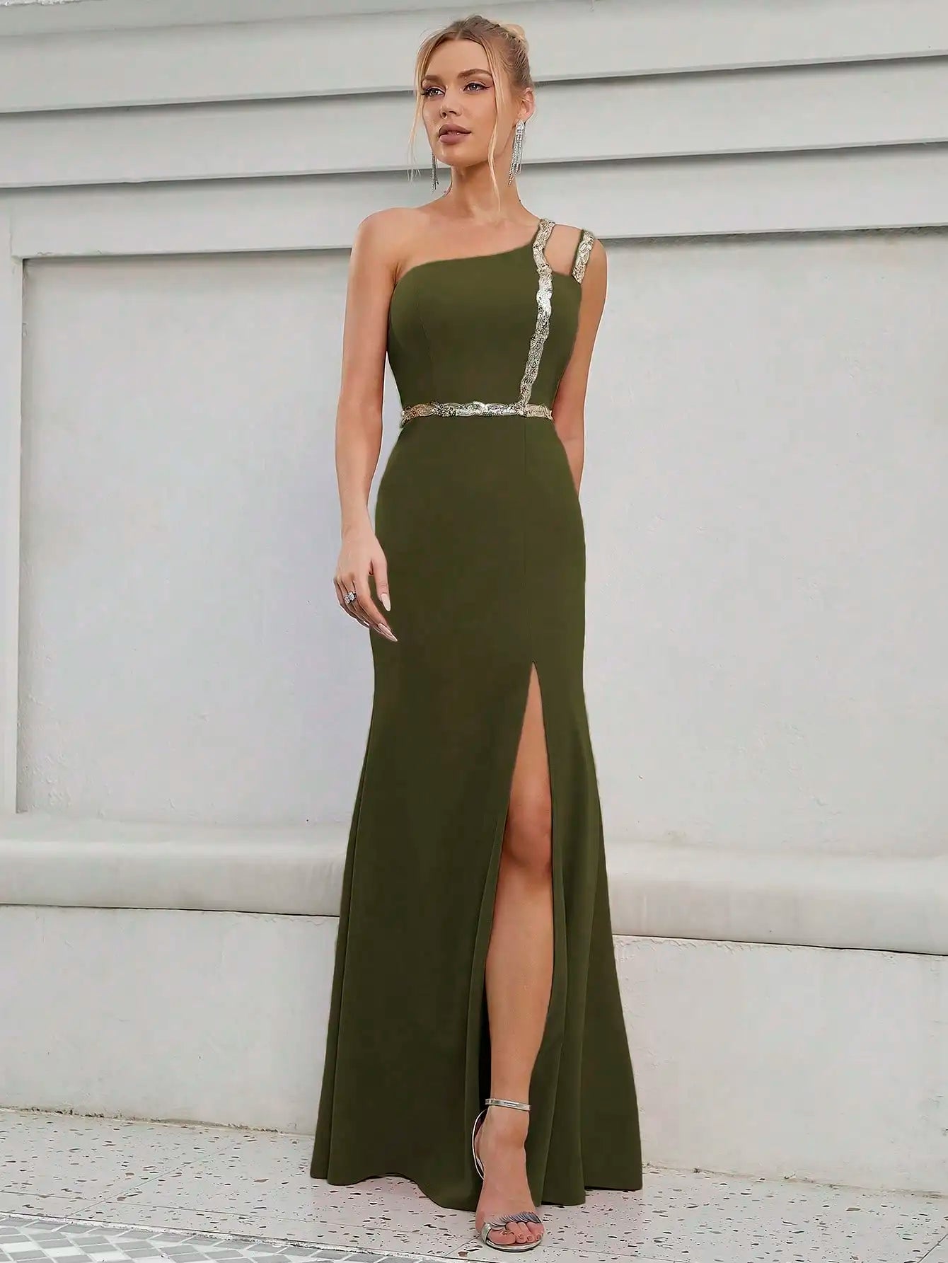 Mgiacy Sequin Slit Backless Evening Gown – Elegant Party & Bridesmaid Dress