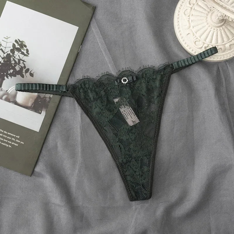 Lace G-String Thong Panties for Women – Low Waist Lace Underwear with Thin Belt