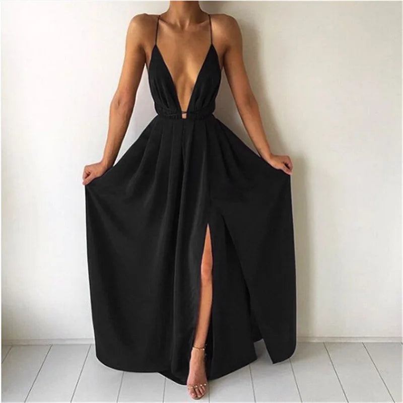 Sexy Women Boho Maxi Club Red Dress – Elegant Deep V-Neck Bandage Infinity Gown