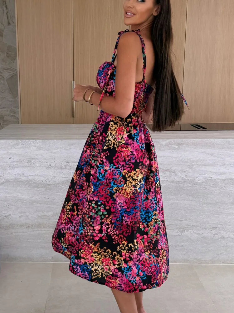 New Fashion Sexy Printing Sling Dress for Women Summer Evening Party Dresses Club Floral Holiday Beach Dress Robe