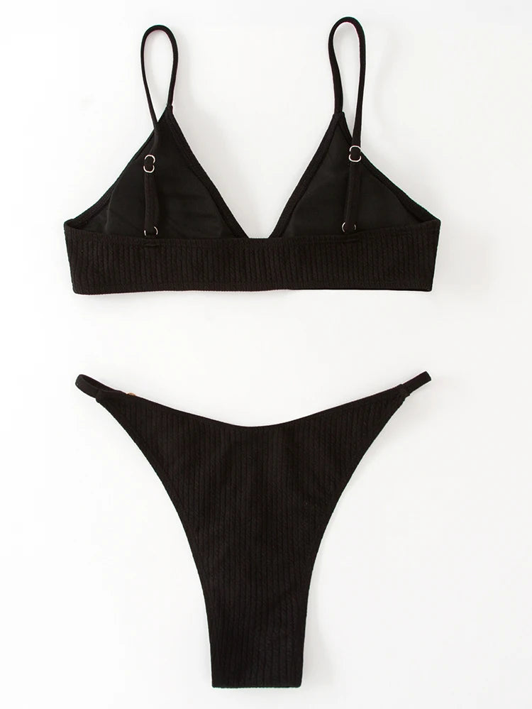 Simple Style Padded Bra Thong Swimsuit – 2025 Summer Collection