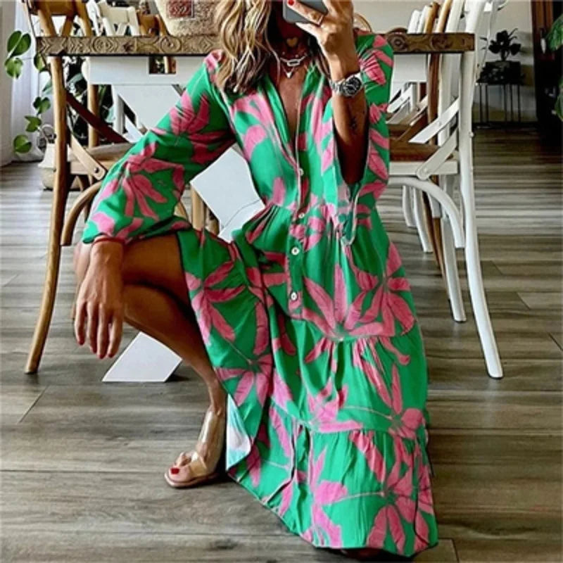 Women's Printed Dress Long Sleeve Printed Bell Sleeves