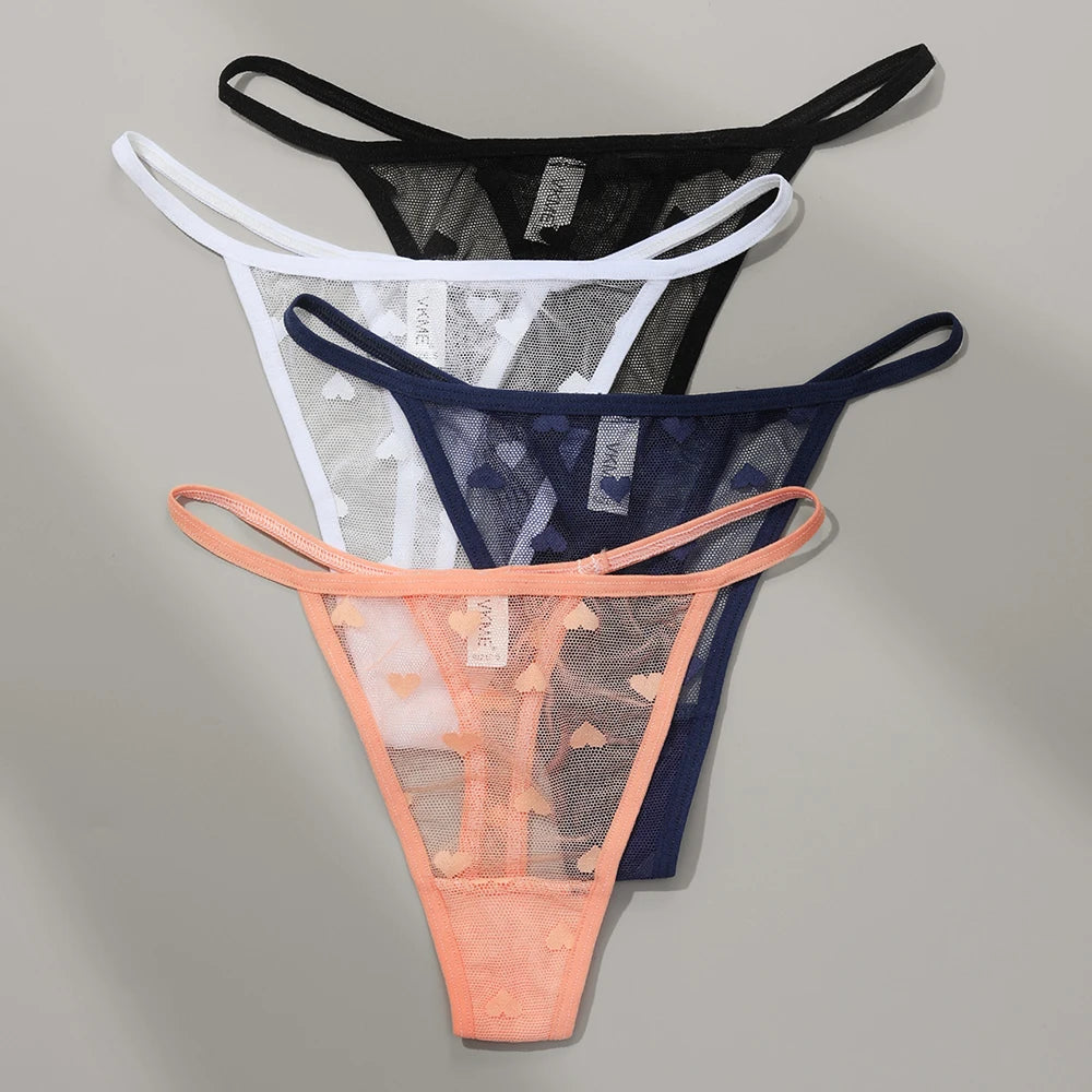 3PCS Lace Sheer Thong Panties - Sexy Low Waist Seamless Lingerie Set