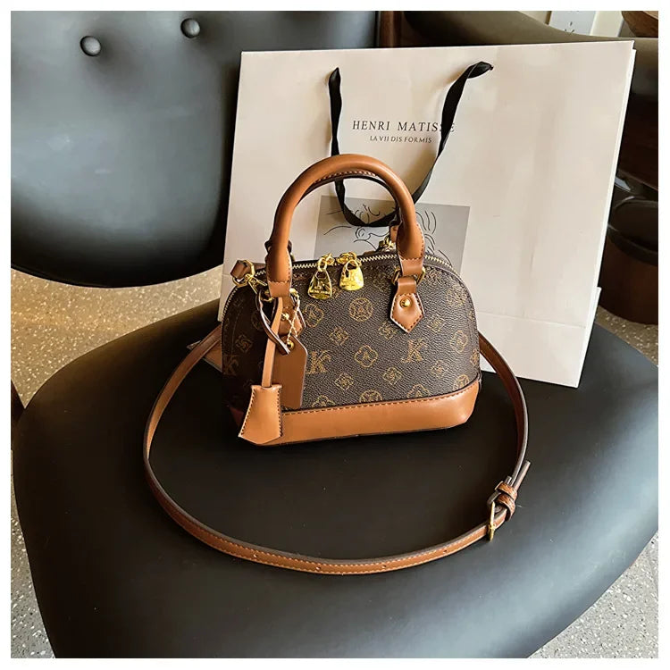 2025 Designer Shell Monogram Handbag – Women’s PU Leather Shoulder & Crossbody Bag