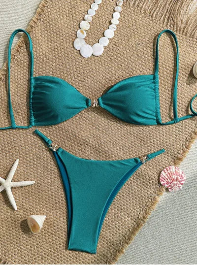 riangle Bikini Set – Solid Color Micro Thong Swimsuit for Women
