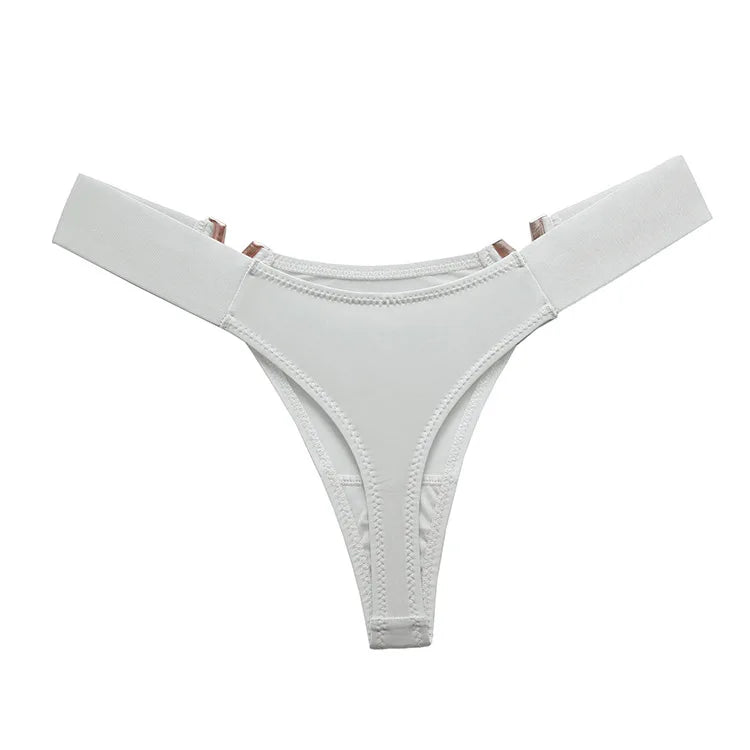 V-Shaped Low Waist Thong Panties for Women – Sporty Seamless Hip-Lift Underwear with Metal Accent